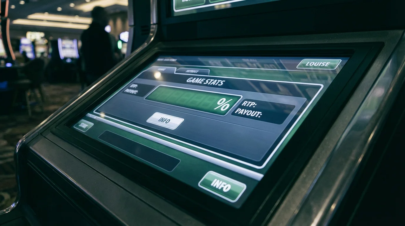Close-up of a game information panel showing RTP percentage on a slot screen