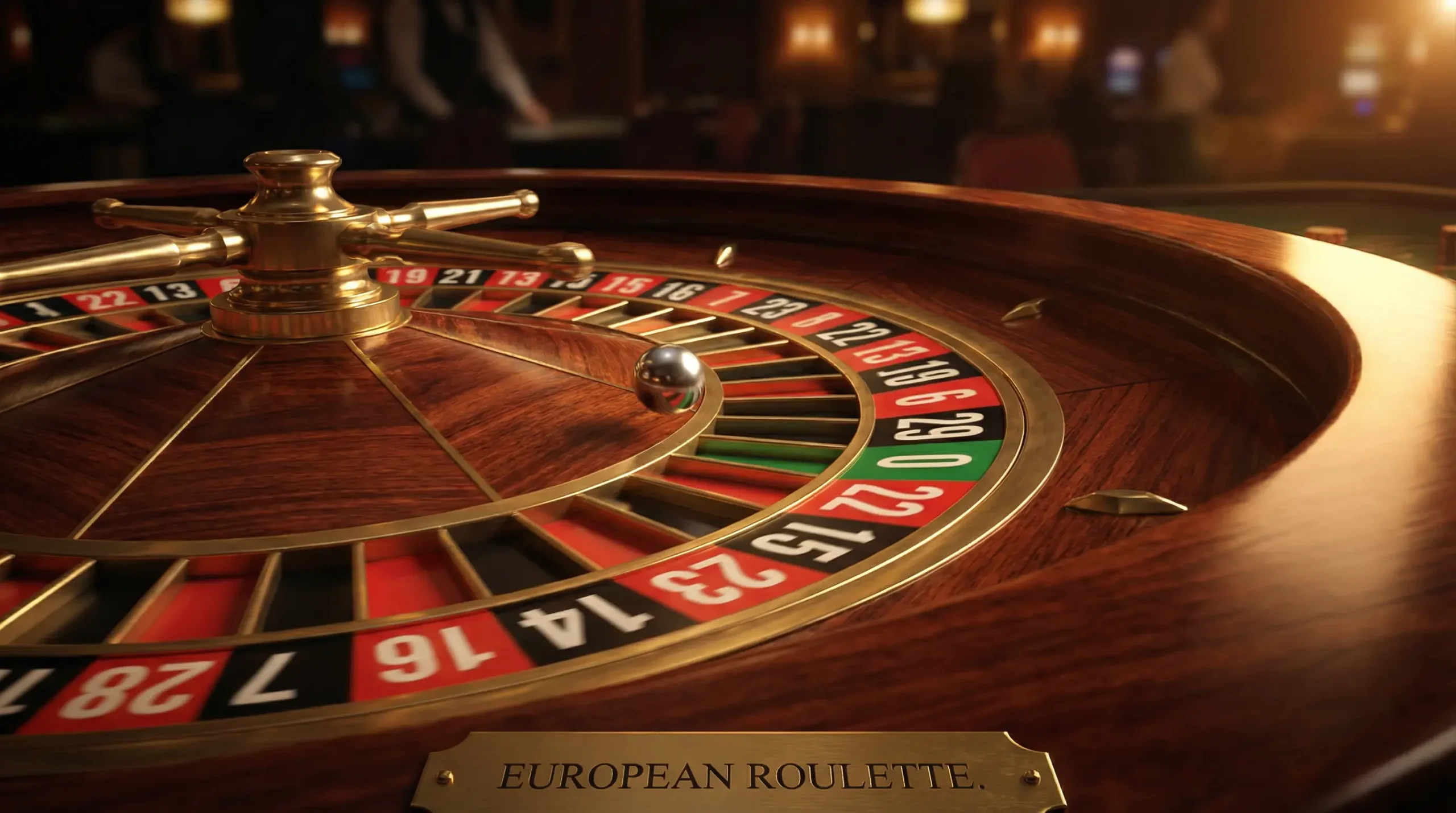 Roulette wheel with the ball spinning across numbered pockets