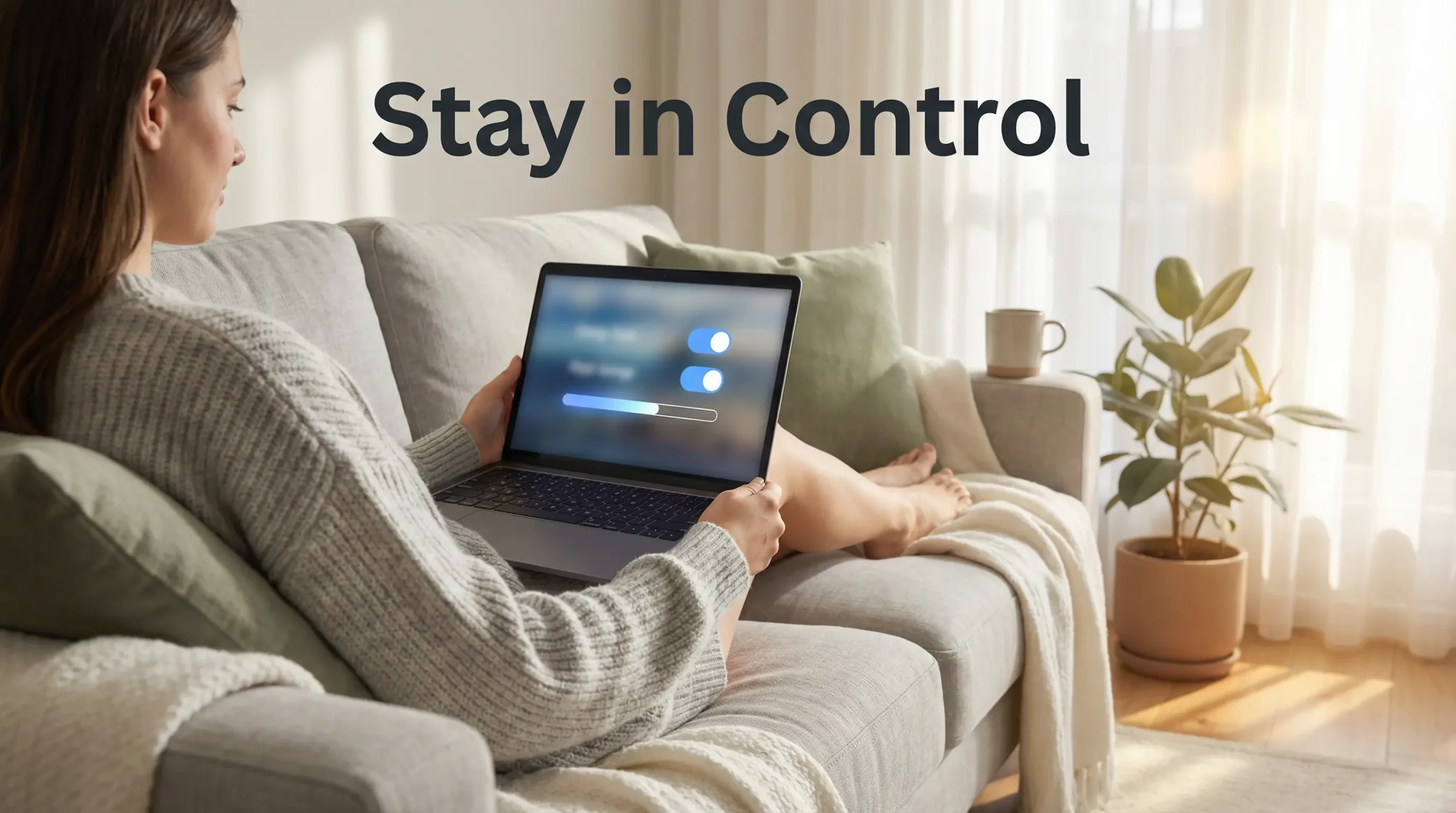 Responsible gambling UK — person setting deposit limits on a laptop in a calm home environment